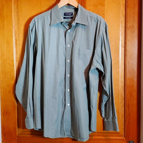 Roundtree & Yorke Other - ROUNDTREE & YORKE GREEN STRIPPED LONGSLEVE BUTTON DOWN 80s TWO PLY COTTON SHIRT
